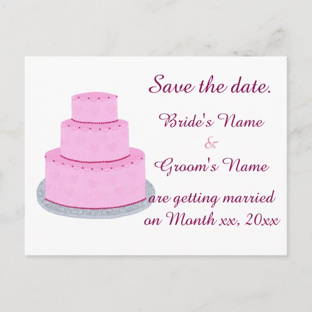 Cartes de faire-part de mariage avec gâteau rose e (Devant)