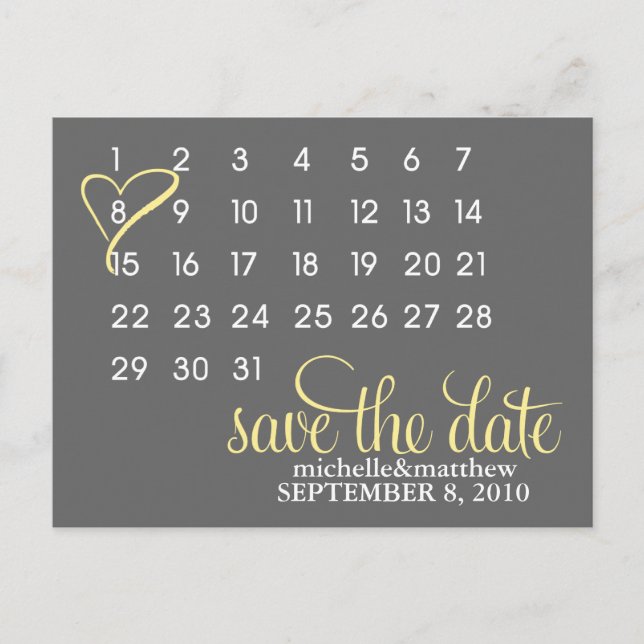 Cartes de faire-part de mariage calendriers {jaune (Devant)