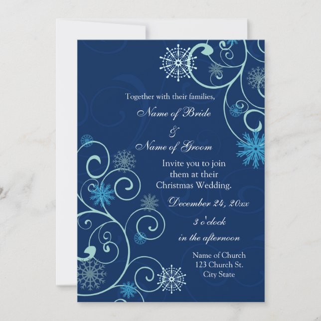 Cartes de Faire-part de mariage de Noël Blue Swirt (Devant)