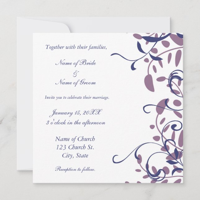 Cartes de Faire-part de mariage florales bleues et (Devant)