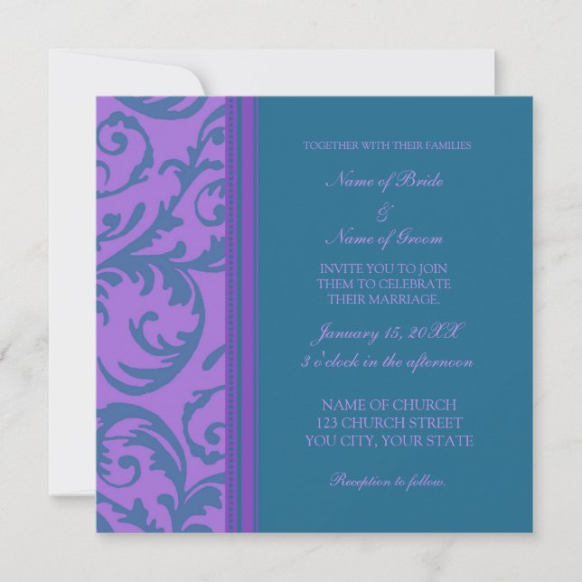 Cartes de Faire-part de mariage Turquoises et viol (Devant)