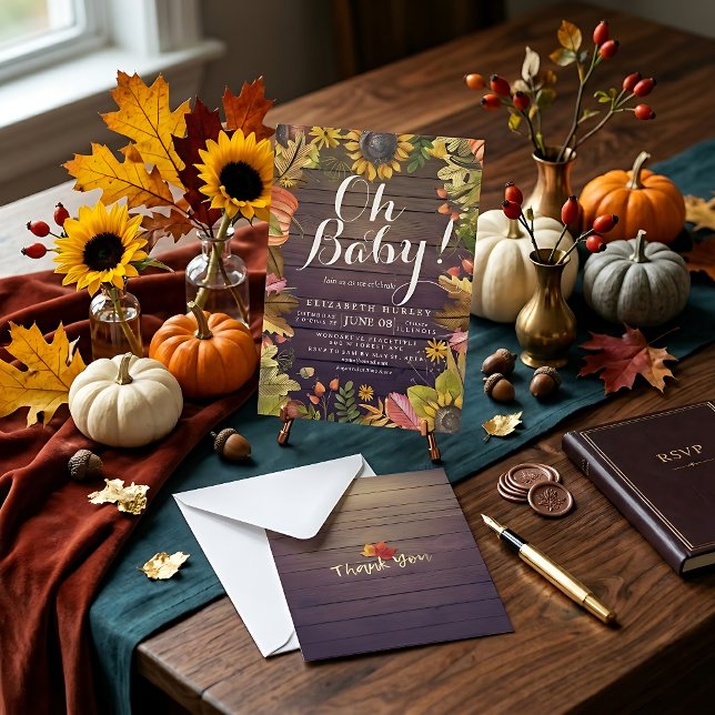 Cartes de faire-part de naissance automne feuilles (Créateur téléchargé)