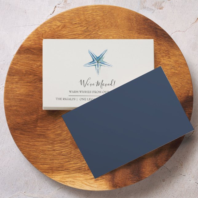 Cartes de Faire-part de plage (Small We've moved moving announcement card features watercolor starfish art by Victoria Grigaliunas)