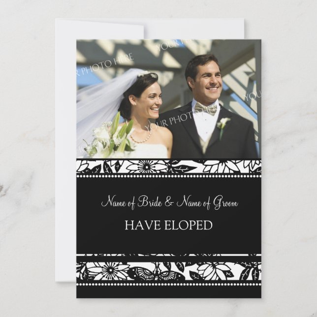 Cartes de Faire-part Elopement Photo Floral Noir (Devant)