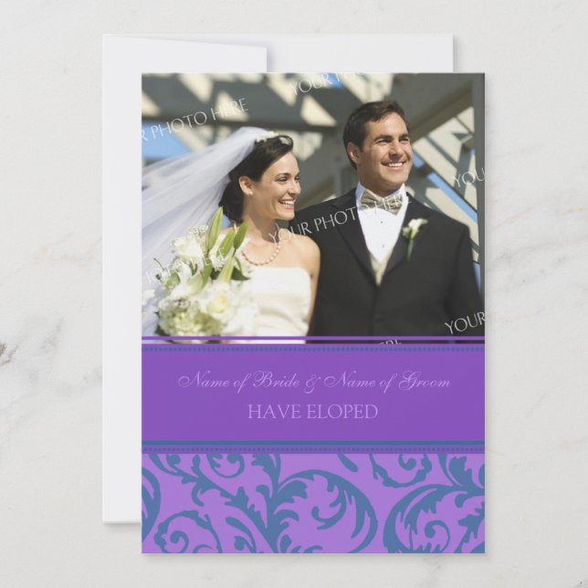 Cartes de Faire-part Elopement Photo Violet turquo (Devant)