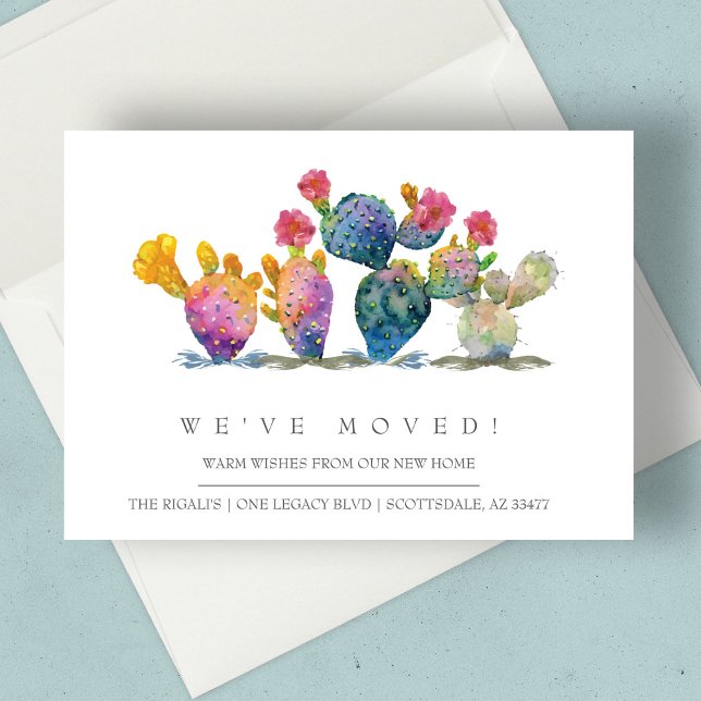Cartes de Faire-part mobiles Aquarelle Cactus (New address moving announcements watercolor cactus)