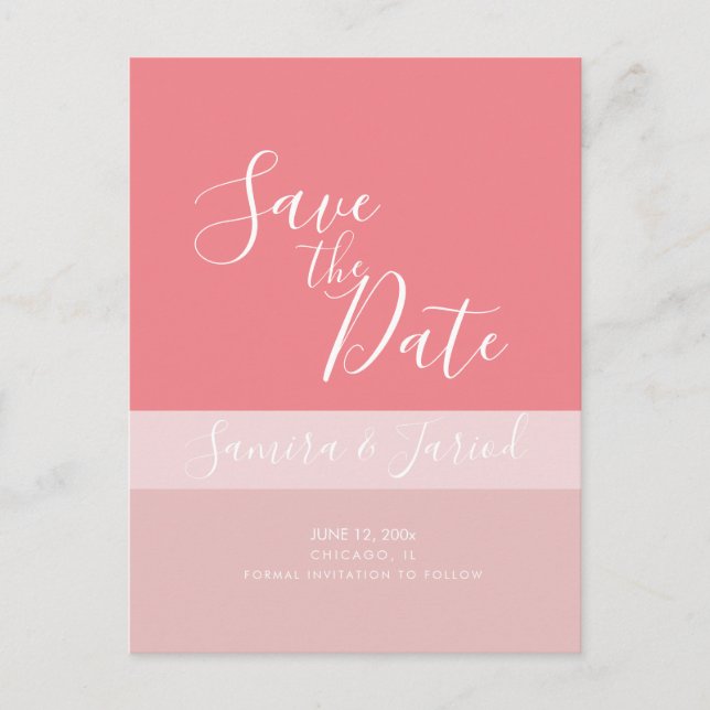 Cartes de faire part trois tons rose bloc de coule (Devant)