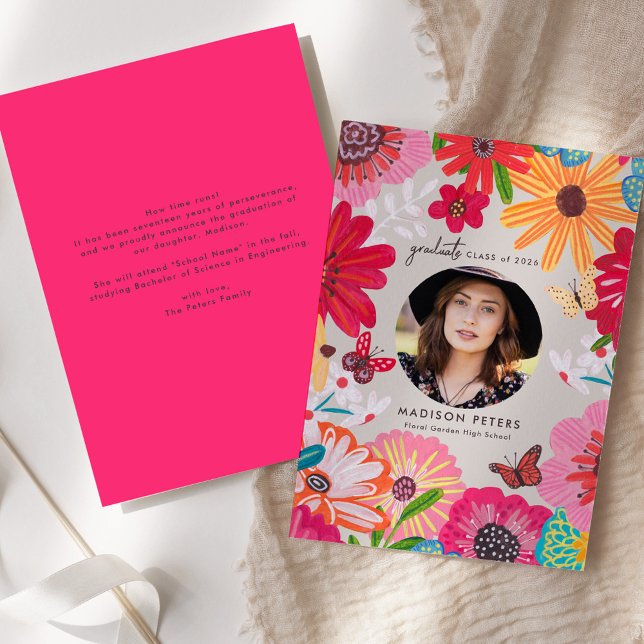 Cartes de Félécitations de Remise de Diplômes avec (Colorful Floral Photo Graduation Announcements)