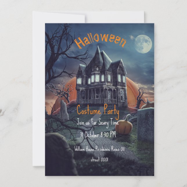 Cartes de fête Halloween de maison hantée (Devant)