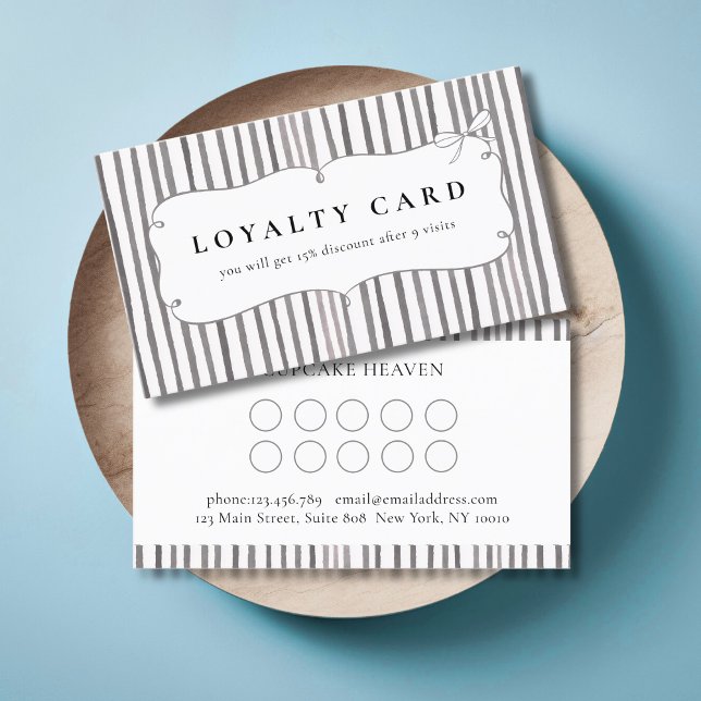 Cartes de Fidélité à Rayures Grises et Blanches av (Gray White Stripe Vintage Bow Loyalty Cards)