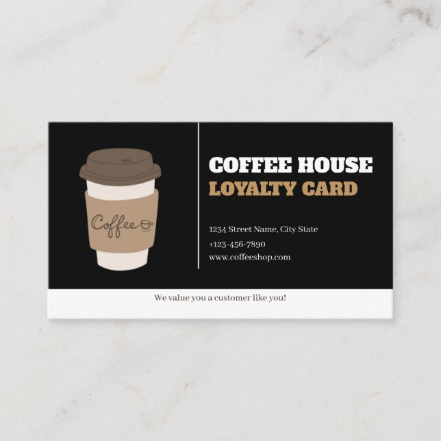 Cartes de Fidélité Café Tasses Noires et Blanches (Devant)