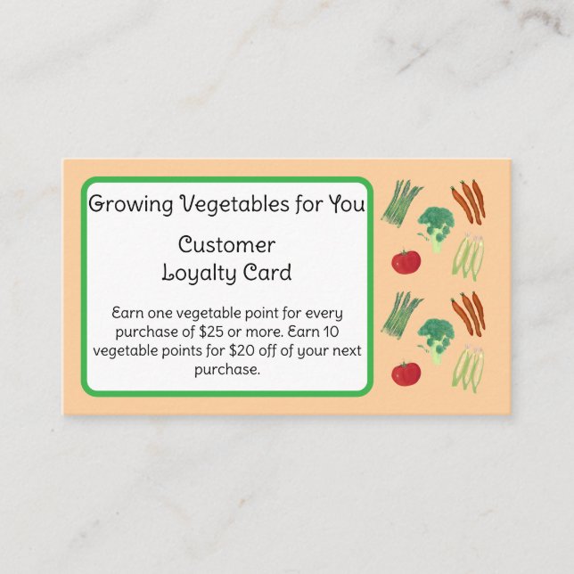 Cartes de fidélité client sur le thème des légumes (Devant)