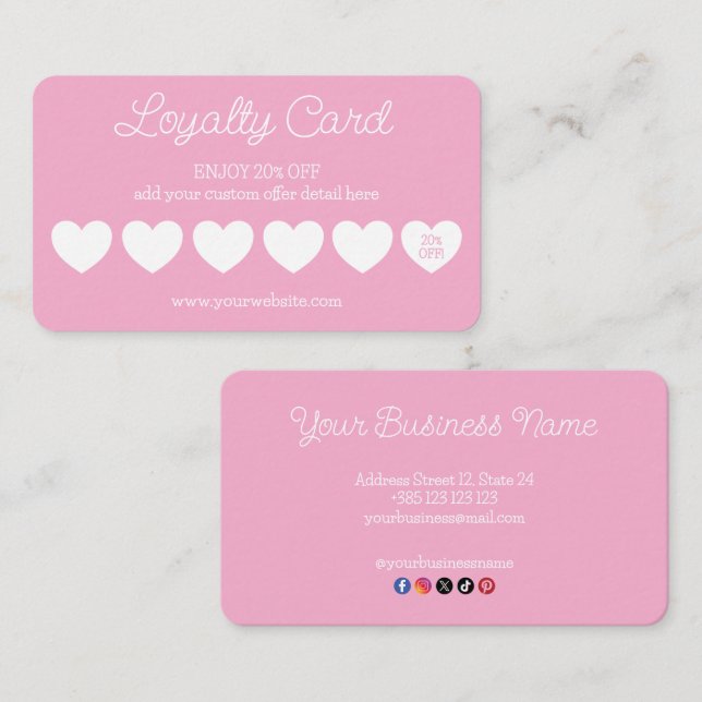 Cartes de fidélité Coeur Rose Cute Simple (Devant / Derrière)