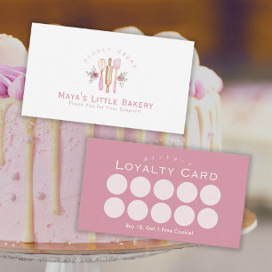 Cartes de fidélité de boulangerie rose Ustensiles 