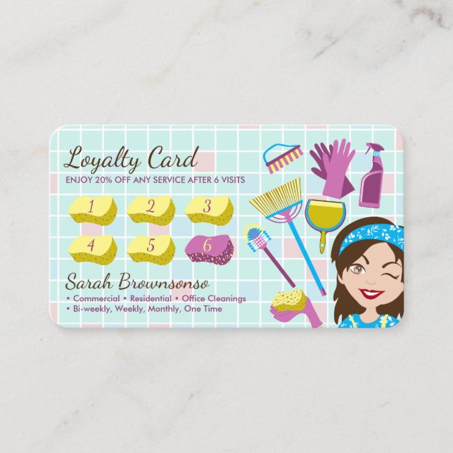Cartes de fidélité de dame de service de nettoyage (Devant)