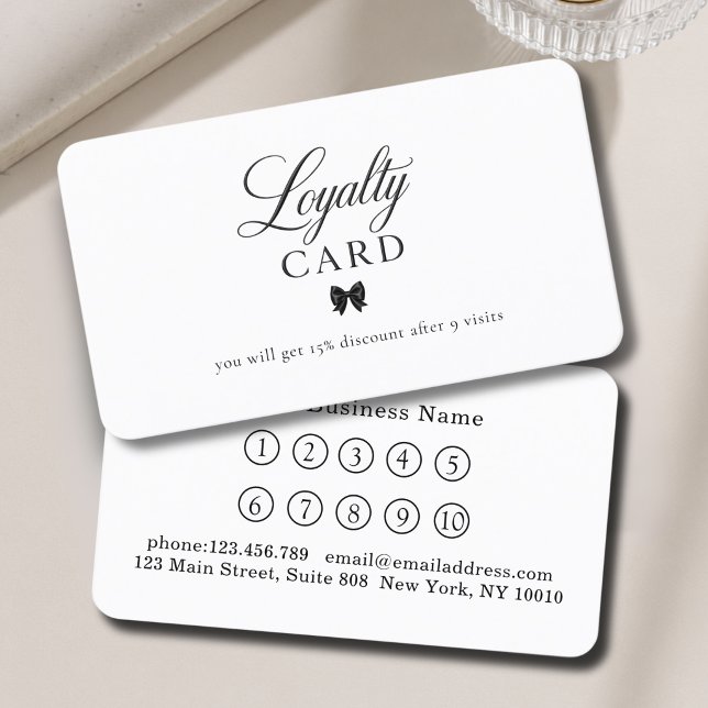 Cartes de Fidélité Élégantes Noir Blanc 10 (Elegant Bow Black White 10 Loyalty Cards)