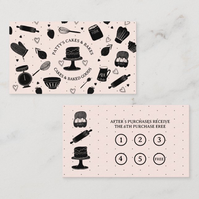 Cartes de fidélité noires roses pour boulangerie (Devant / Derrière)