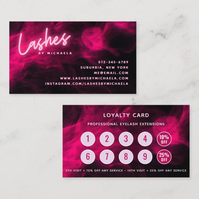 Cartes de fidélité pour Pink Neon Lashes/Extension (Devant / Derrière)