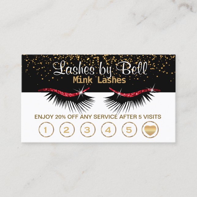 Cartes de fidélité Red Lashes sur noir et blanc (Devant)
