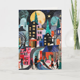 Cartes de fin de année avec scène de village Abstr