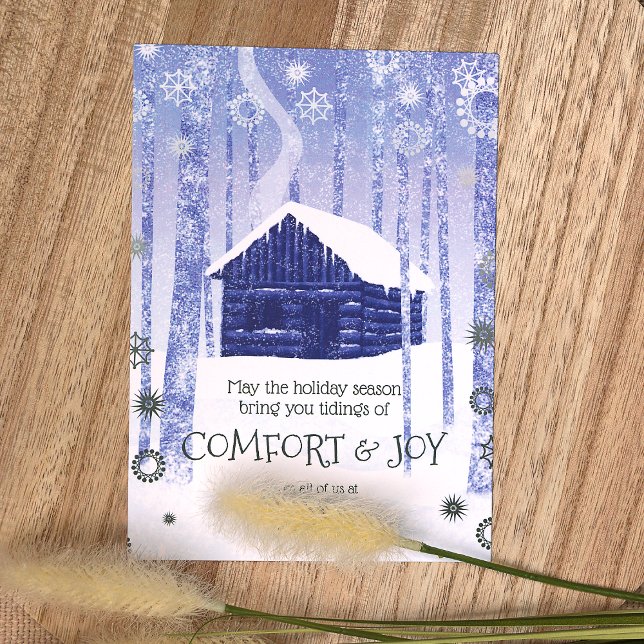 Cartes de fin de année d'entreprise Cabine Blue, G (Simple Blue, Green Logo Company Holiday Card, Winter Log Cabin in Forest, Blue, Sage Green)