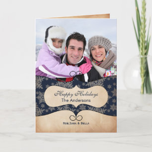 Cartes de fin de année photo Rustic blue snowflake