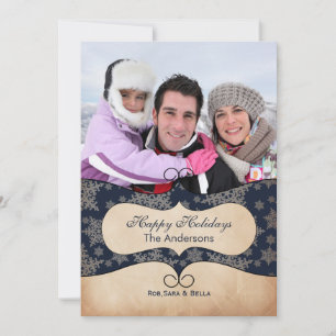 Cartes de fin de année photo Rustic blue snowflake
