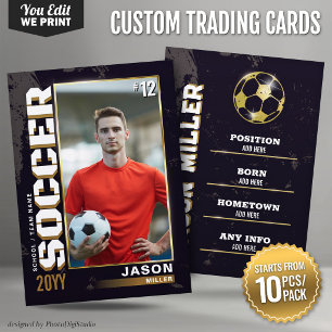 Cartes de football personnalisées Noir Or 10 pièce