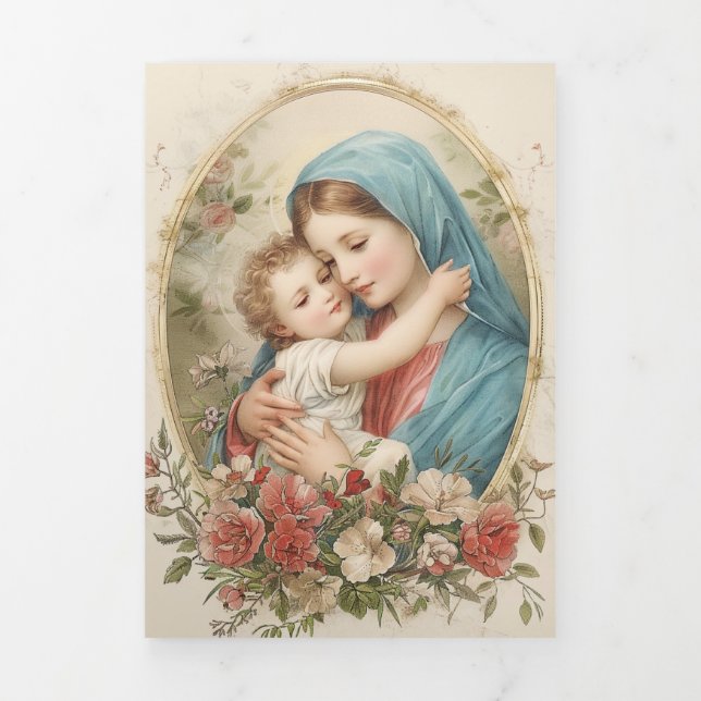 Cartes de funérailles catholiques Tri-pliées Marie (Page de couverture)