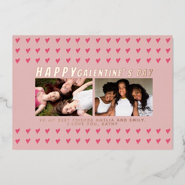 Cartes de Galentine à 2 photos avec coeurs roses (Recto)