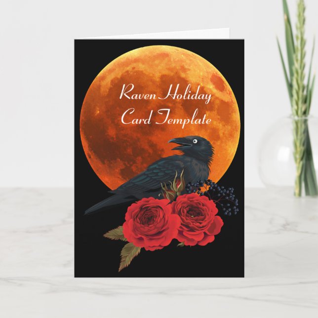 Cartes de Halloween Red Roses Raven Moon (Devant)