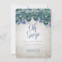 Cartes de hashtag de mariage Peacock Blue Silver O