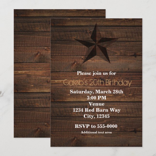 Cartes de Invitation Rustiques en Bois Étoilé Roui (Devant / Derrière)