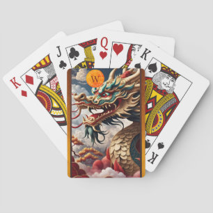 Cartes de jeu à monogramme de fantaisie du dragon