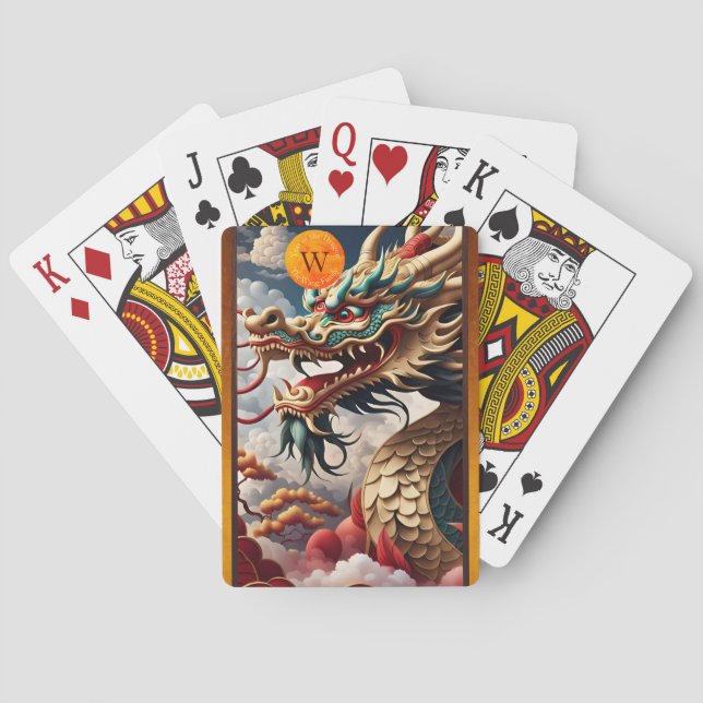 Cartes de jeu à monogramme de fantaisie du dragon  (dos)