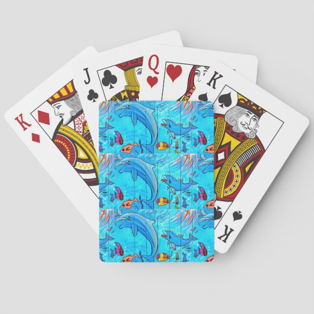 cartes de jeu bleues riantes de dauphins (dos)