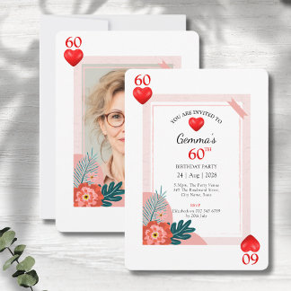 Cartes de jeu Coeurs 60e Anniversaire Fête Invitat
