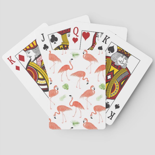 Cartes de jeu d'aquarelle de motif de Flamant rose (dos)