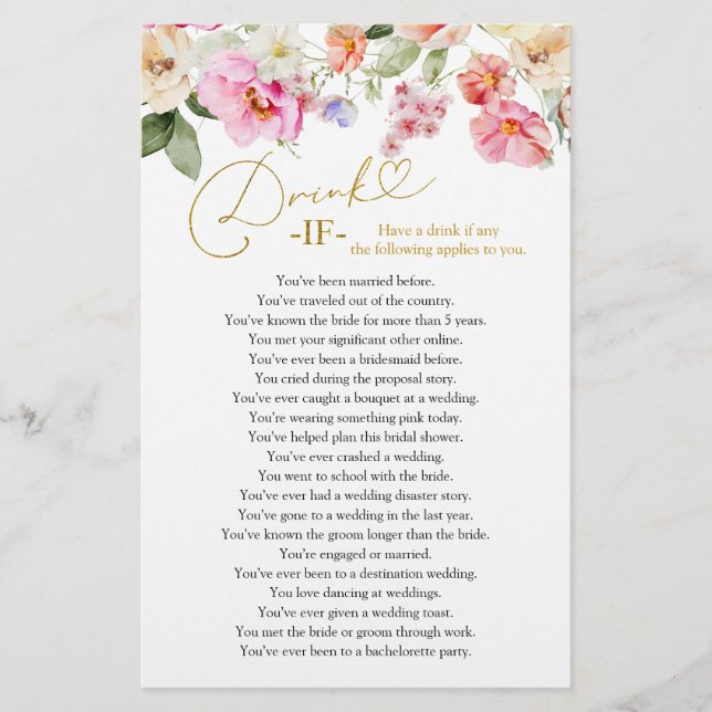 Cartes de jeu de boire si pour la douche de mariée (Devant)