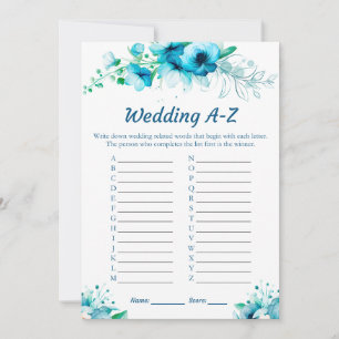 Cartes de jeu de Mariage Floral Bleu A-Z Fête des 
