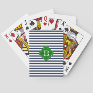 Cartes de jeu de monogramme de rayure bleue