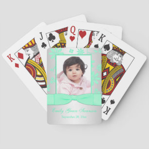 Cartes de jeu de photos florales vertes et argenté