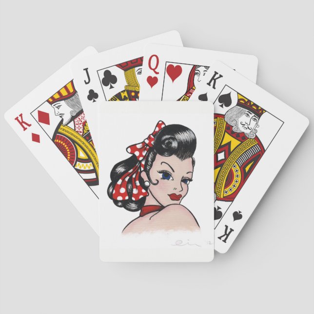 Cartes de jeu de pin-up de fille de rétro tatouage (dos)