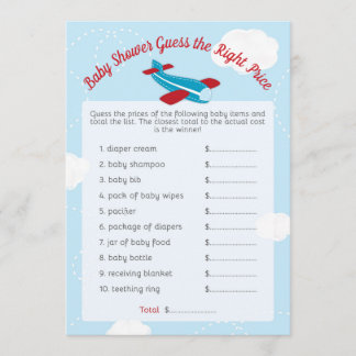 Cartes de jeu de prix Baby shower avion