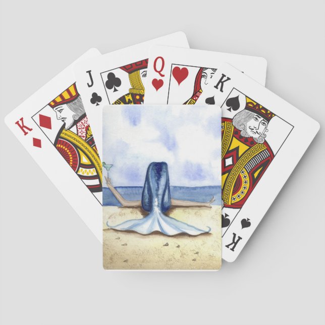 Cartes de jeu de sirène de margarita de plage de (dos)