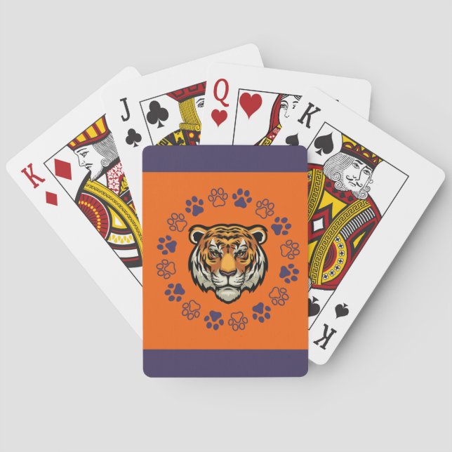 Cartes de jeu de tête de tigre orange et bleu (dos)