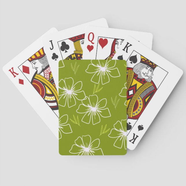 Cartes de jeu Design floral vert et blanc (dos)