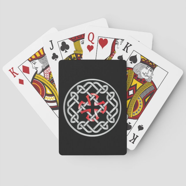 Cartes de jeu en métal rouge noeud celtique (dos)