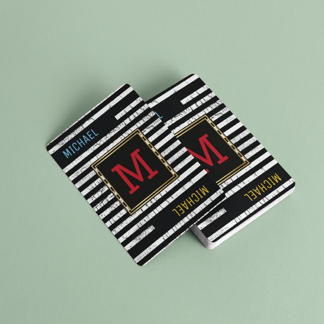 Cartes de jeu en noir rayé avec monogramme (stylish monogram )