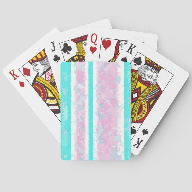 Cartes de jeu en rayures turquoise, blanc cassé et (dos)